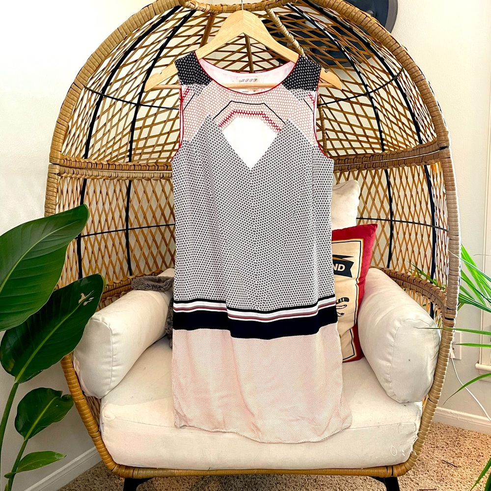 Striped and Dotted Mini Sheath Dress